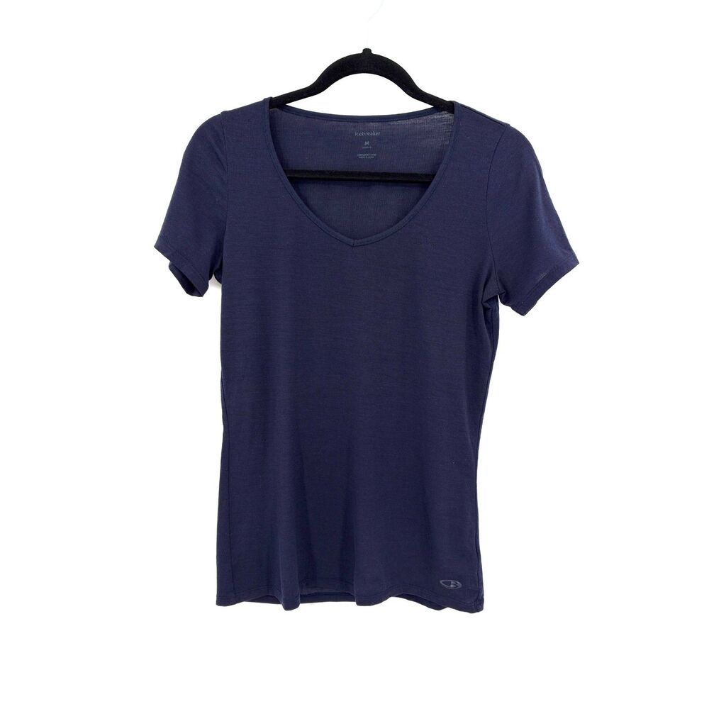 ICEBREAKER Navy Blue Merino Wool V-Neck Short Sleeve T-Shirt Women's Size Medium